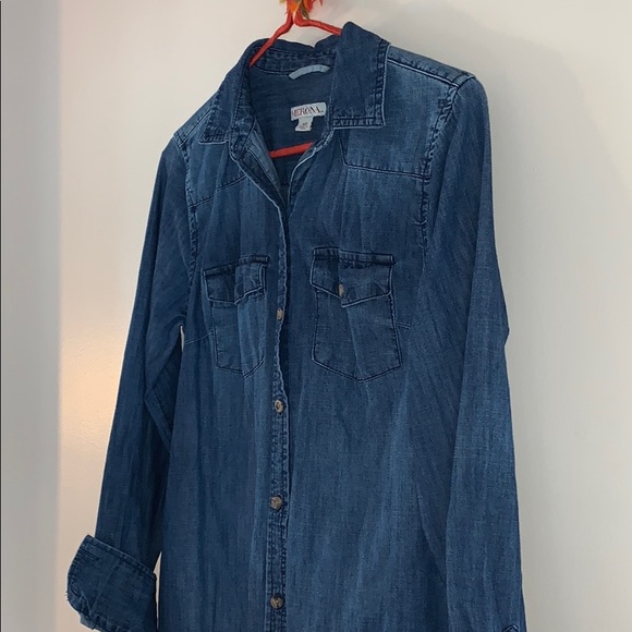 Merona | Denim Long Sleeve Collared Dress | Button Down With Pockets | Fitted - Picture 7 of 9